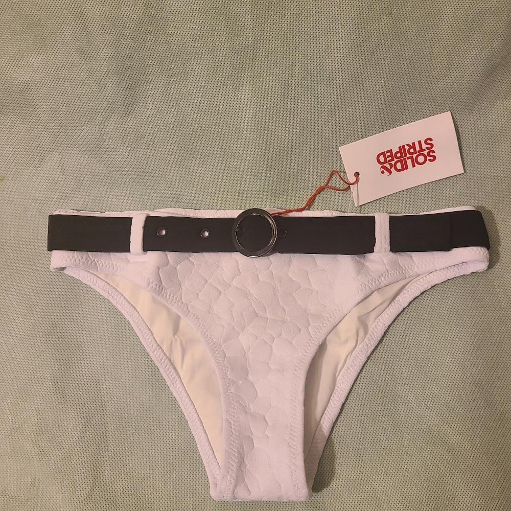 Solid & Striped Rachel Belted Bikini Bottom in White Embossed Floral - Picture 4 of 7
